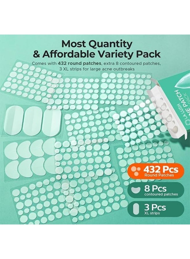 LA LUSH 443 Count Pimple Patches for Face, Hydrocolloid Acne Patch Bulk, Acne Stickers for Covering Cheeks, Forehead, Chin Blemishes Zit Breakouts for All Skin Types (Dots, Strip, Contoured 5 Sizes) - Image 2
